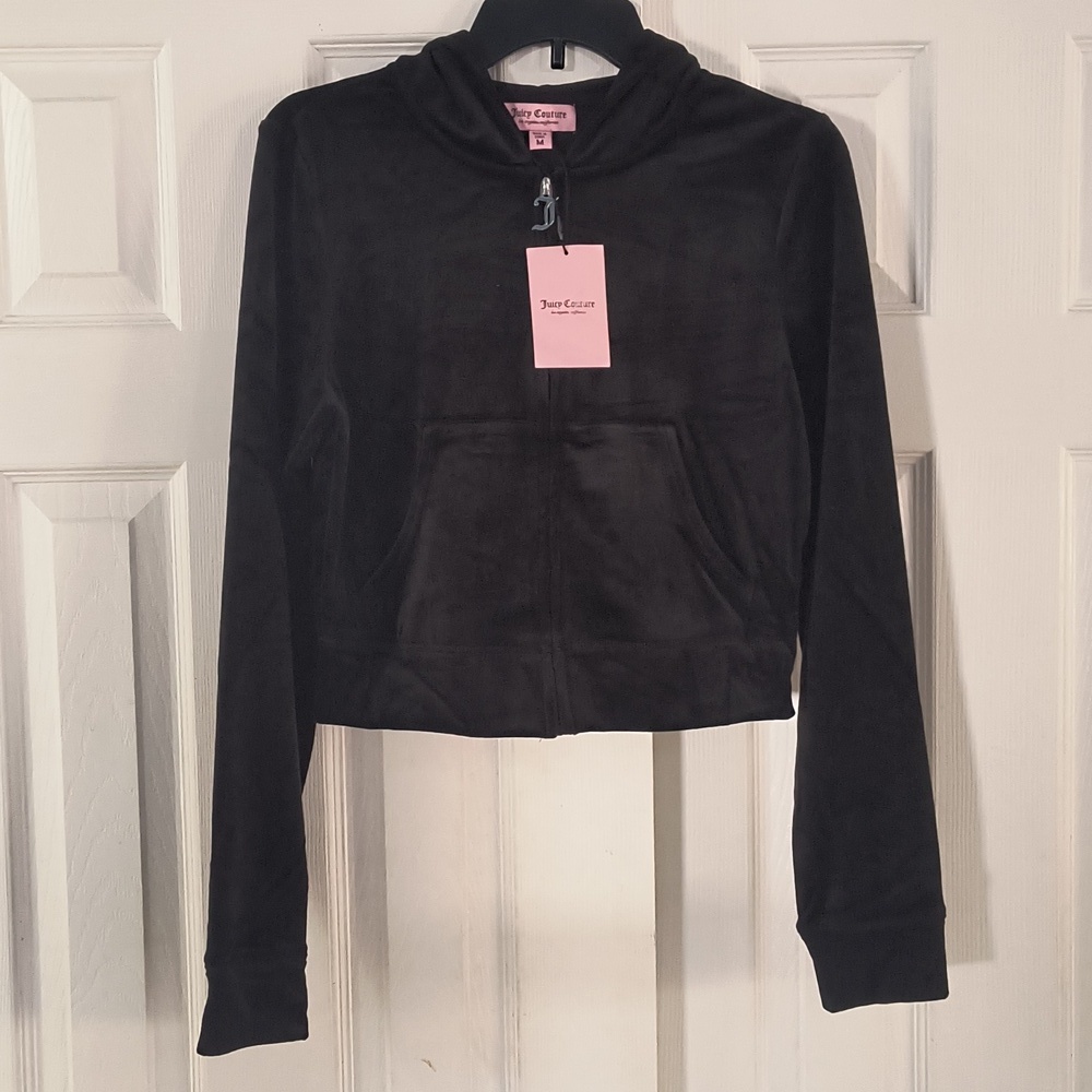 Juicy Couture Bling Velour Zip Up Hoodie - Black Size M NWT